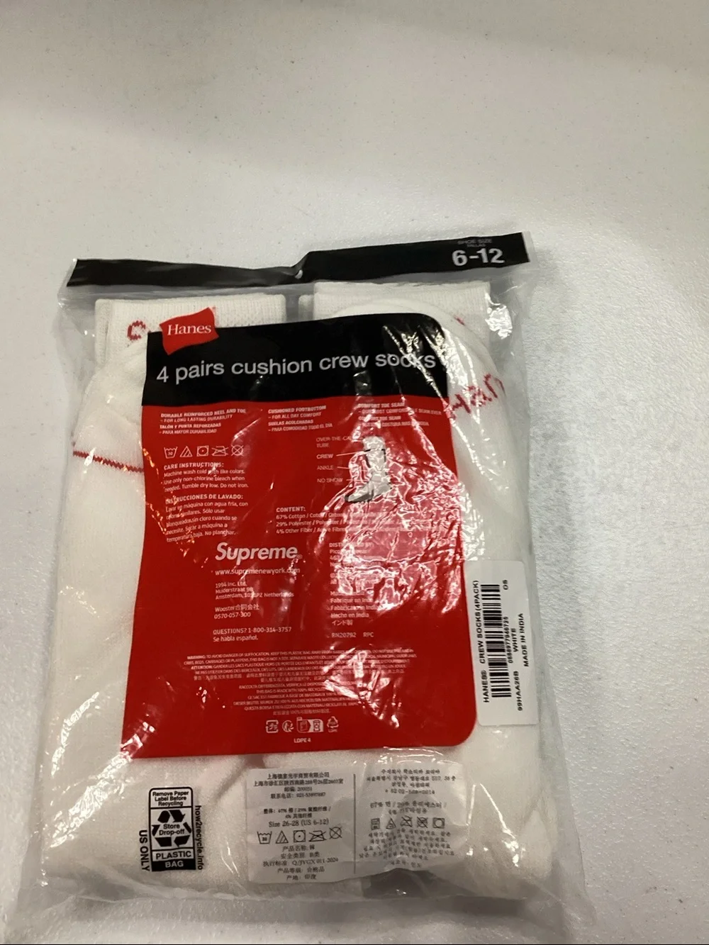 Hanes White & Red Crew Cushion Socks - 4 Pack